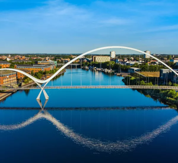 Aerial View of the Stockton, California Skyline at Dusk