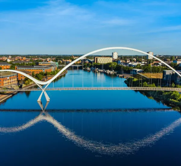 Aerial View of the Stockton, California Skyline at Dusk
